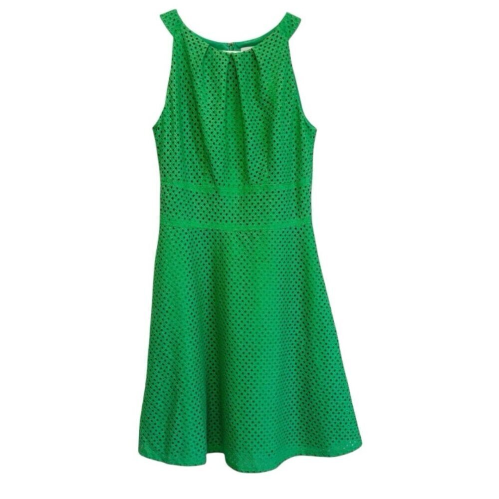 Women's 6 Neon Green Halter Vacation Eyelet Lined Rave Sleeveless Party Dress